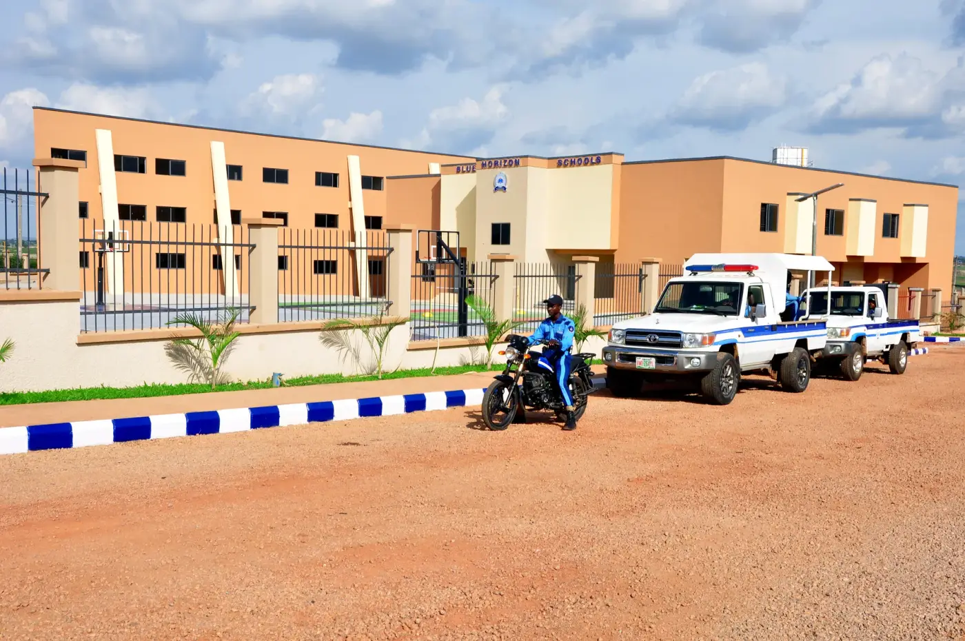 Blue Horizon Schools security team and patrol vehicles on campus
